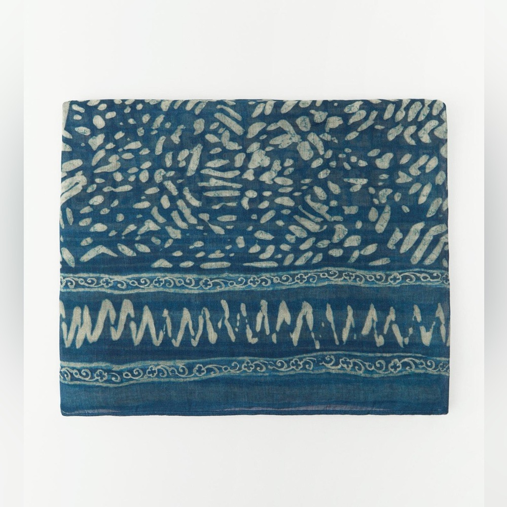NEW Zara Printed Linen Blend Wrap Skirt Indigo Boho Tribal - Picture 3 of 3